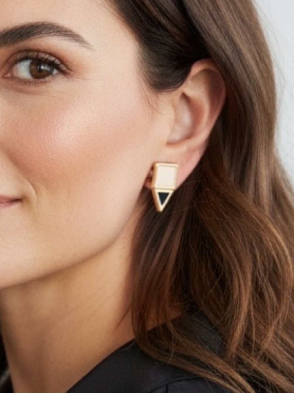 French Connection Gold-tone Earrings with Cream and Black Accents